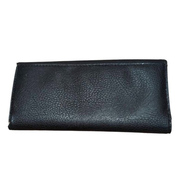 Roots Wallet Black Leather Tri Fold Clutch Pebbled Snap Wallet zip Coin Pouch - Picture 2 of 5
